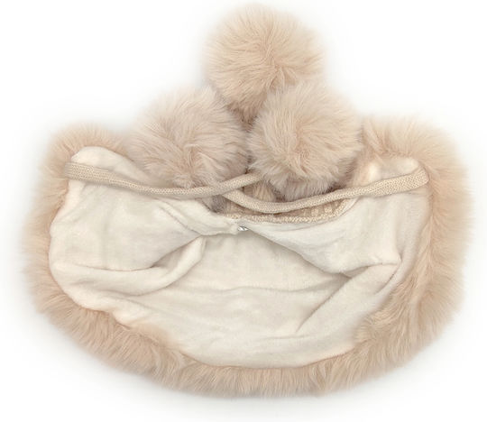 Pom Pom Beanie Frauen Fleece Beanie Gestrickt in Beige Farbe