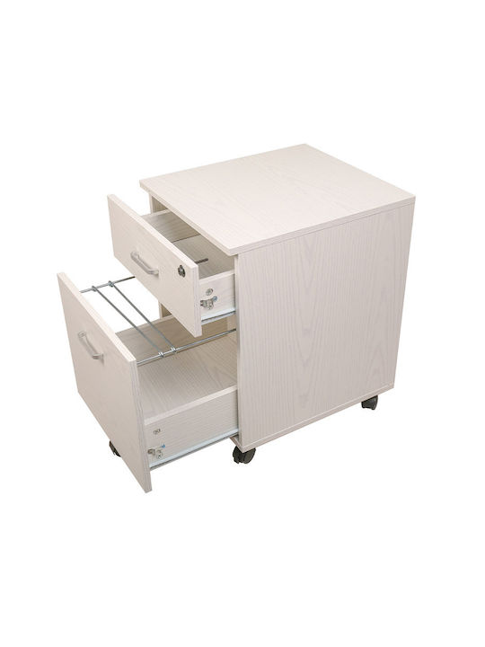 Office Storage Drawer Wooden with Wheels and Lock White 40x45x55.6cm