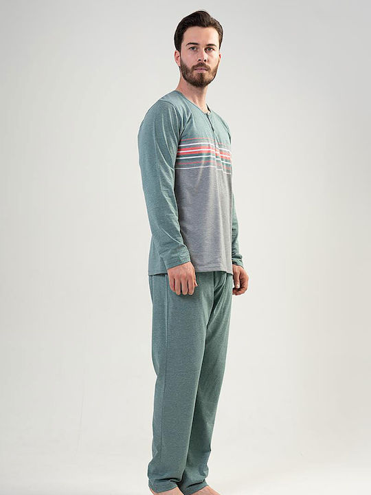 Vienetta Secret Men's Winter Cotton Pajamas Set Melange