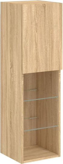 Hängeschrank fürs Wohnzimmer aus Spanplatte in Sonoma-Eiche mit LED-Beleuchtung 30,5x30x102 cm