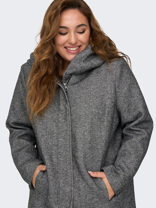 Damen Dark Grey Melange Mantel mit Kapuze