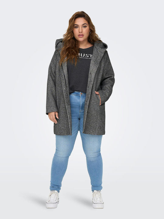 Damen Dark Grey Melange Mantel mit Kapuze