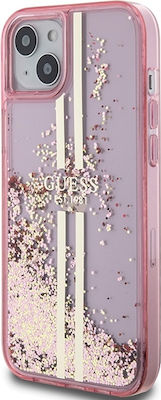 Guess Liquid Glitter Gold Stripes Back Cover Plastic Pink (iPhone 15 Plus)