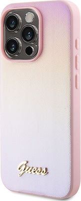 Guess Pu Leather Iridescent Metal Script Umschlag Rückseite Synthetisches Leder / Kunststoff Rosa (iPhone 15 Pro Max)