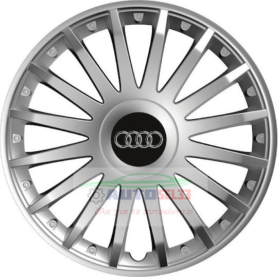 Versaco Car Hubcap Set Crystal with Audi Emblem 15" 4pcs Silver