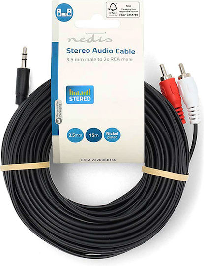 Nedis 3.5mm Jack Cable 3.5mm Male - 2x RCA Male Black 15m CAGL22200BK150