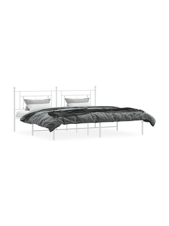 King Size Metal Bed White with Slats for Mattress 193x203cm