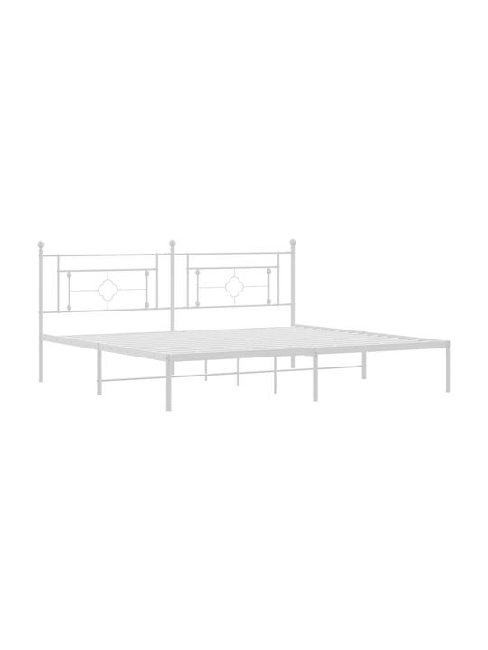 King Size Metal Bed White with Slats for Mattress 193x203cm