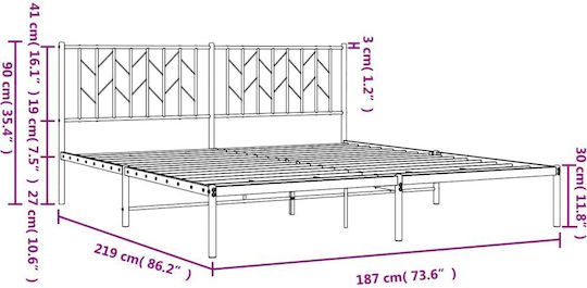 Pat King Size Metalic Negru Cu Plăci Pentru Saltea 183x213cm