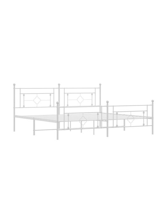 Bett King Size Metall White mit Latten für Matratze 193x203cm