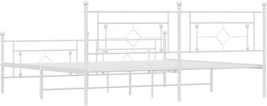 Bett King Size Metall White mit Latten für Matratze 193x203cm