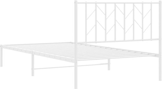 Pat Semi-dublu Metalic Alb Cu Plăci Pentru Saltea 107x203cm