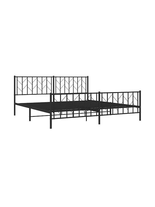 Bed King Size Metal Black with Slats for Mattress 193x203cm