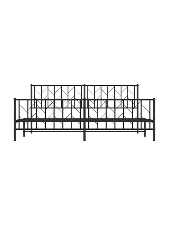 Bed King Size Metal Black with Slats for Mattress 193x203cm