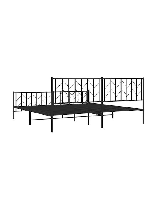 Bed King Size Metal Black with Slats for Mattress 193x203cm