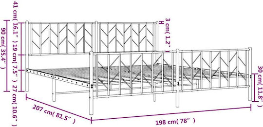 Κρεβάτι King Size Μεταλλικό Μαύρο με Τάβλες για Στρώμα 193x203cm