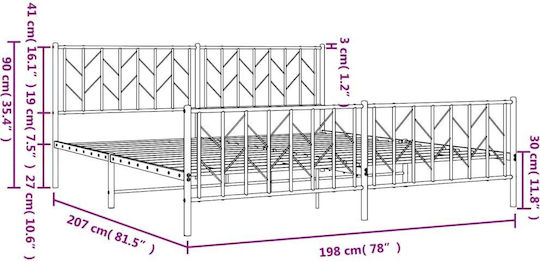 Pat King Size Metalic Alb cu Lamele pentru Saltea 193x203cm