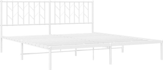 Pat King Size Metalic Alb Cu Plăci Pentru Saltea 183x213cm