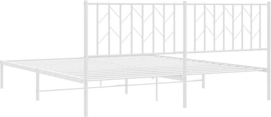 Pat King Size Metalic Alb Cu Plăci Pentru Saltea 183x213cm