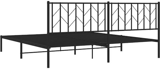 Метално Легло King Size Черно с Дъски за Матрак 193x203см