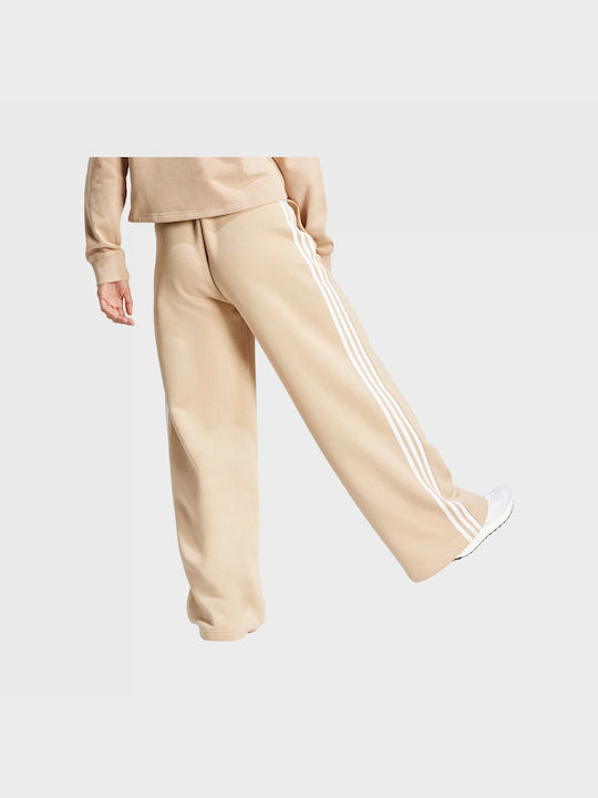 Adidas 3 Stripes Women's Flared Sweatpants Beige Fleece