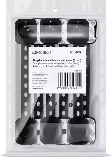 Ricokids Cabinet & Drawer Protectors with Sticker made of Plastic in Black Color 21.8εκ. 6pcs