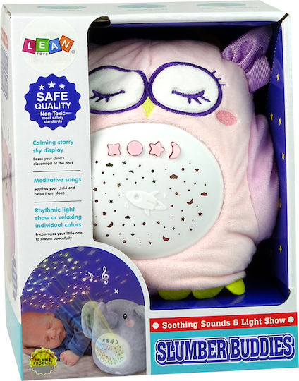Lean Toys Schlafspielzeug Owl aus Stoff mit Musik und Licht für 6++ Monate