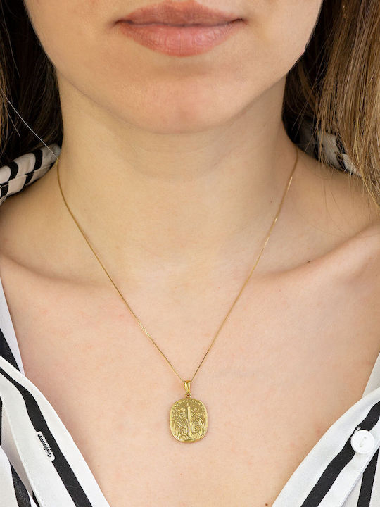 Kiriakos Gofas Pendant Kids Talisman Double Sided Konstantinato made of Gold 14K KN504