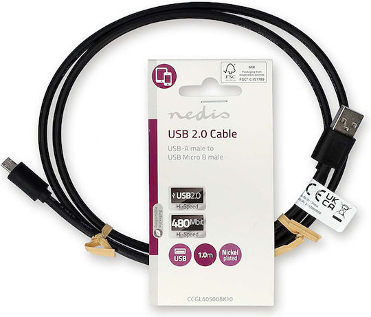 Nedis USB 2.0 Кабел USB-A мъжки - микро USB-B мъжки Черен 1м CCGL60500BK10
