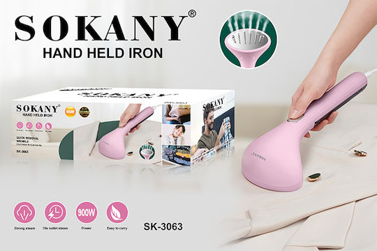 Sokany SK-3063 Ατμοκαθαριστής Ρούχων Χειρός 900W με Δοχείο 100ml Ροζ