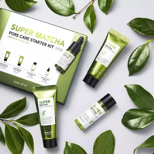 Some By Mi Super Matcha Pore Care Skin Care Set for Moisturizing, Facial Cleaning & against Acne 4pcs