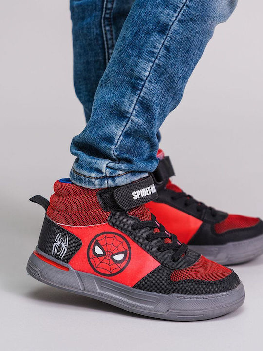 Spiderman Παιδικά Sneakers High με Σκρατς Κόκκινα