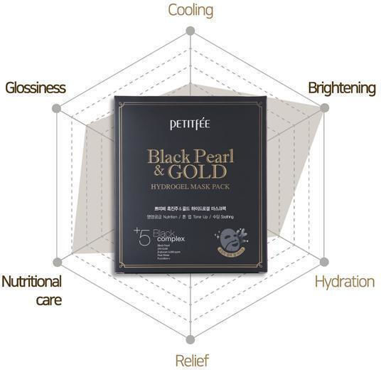 Petitfee Schwarze Perle & Gold Hydrogel Stoff 5 Stück