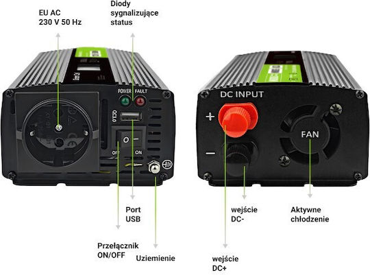 Green Cell Invertor Auto Unda sinusoidală pură pentru 12V DC