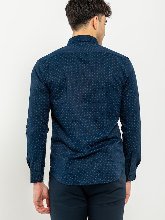 Dash&Dot Men's Shirt Long Sleeve Cotton Polka Dot Blue