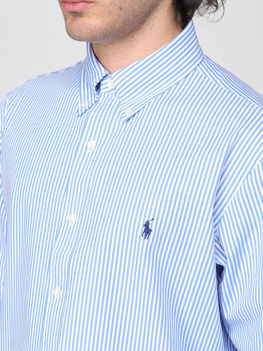 Long-sleeved Cotton Shirt Striped Blue