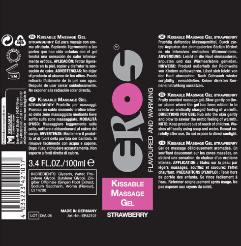 Megasol USA Eros Kissable Massage Gel για Μασάζ με Άρωμα Strawberry 100ml