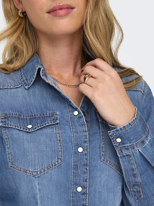 Long Sleeve Women's Denim Shirt Medium Blue Denim