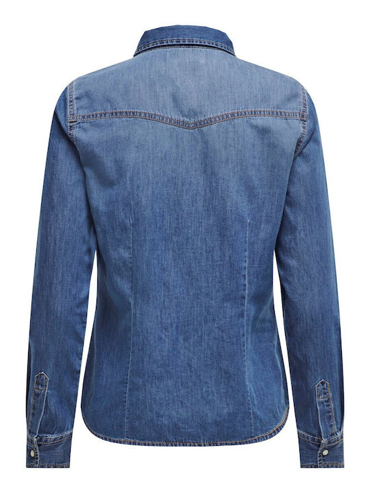 Long Sleeve Women's Denim Shirt Medium Blue Denim