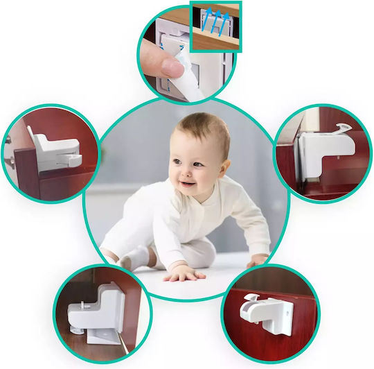 Ricokids Cabinet & Drawer Lock with Magnet made of Plastic in White Color 4pcs