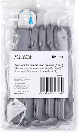 Ricokids Schrank- und Schubladensicherung aus Kunststoff in Gray Farbe 6Stück