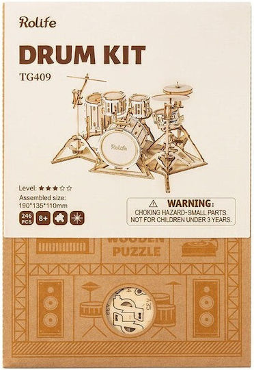 Rolife Παιχνίδι Κατασκευών Ξύλινo Robotime Drum για Παιδιά 8+ Ετών