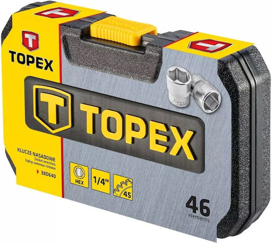 Topex Καρυδάκια Εξάγωνα με Καρέ Υποδοχής 1/4" Σετ 46τμχ