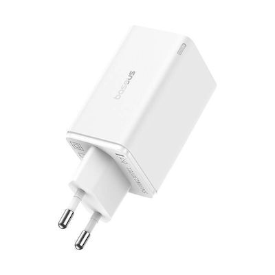 Baseus Зарядно без кабел GaN (Галуниев нитрид) с 2 USB-A порта и 2 USB-C порта 65W Бял (GAN6 Pro)