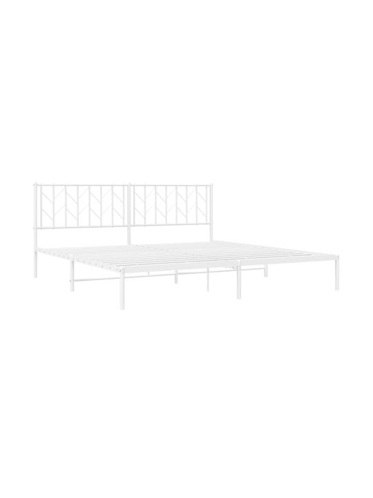 King Size Metal Bed White with Slats for Mattress 193x203cm