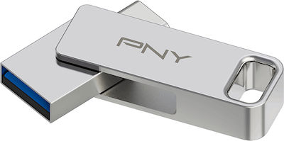 PNY Duo Link 128GB USB 3.2 Stick cu conexiune USB-A & USB-C Argint