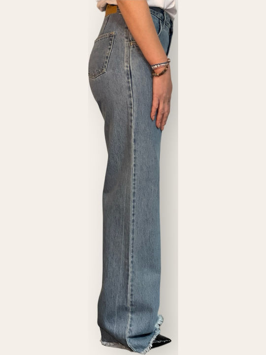 Enza Women's High-waisted Fabric Trousers Light Blue