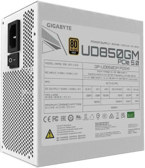 Gigabyte UD850GM PG5W 850W Λευκό Τροφοδοτικό Υπολογιστή Full Modular 80 Plus Gold