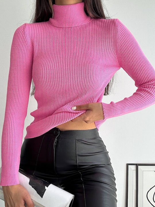 Women's Long Sleeve Sweater Turtleneck Pink