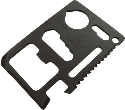 Survival Multi-purpose Tool Keychain Card Black in Leather Sheath